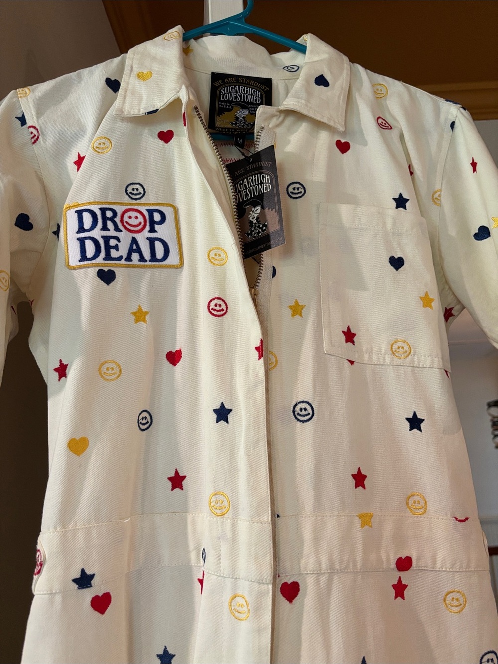Sugarhigh Lovestoned Drop Dead Cream Star & Heart Printed Jumpsuit - Picture 4 of 11